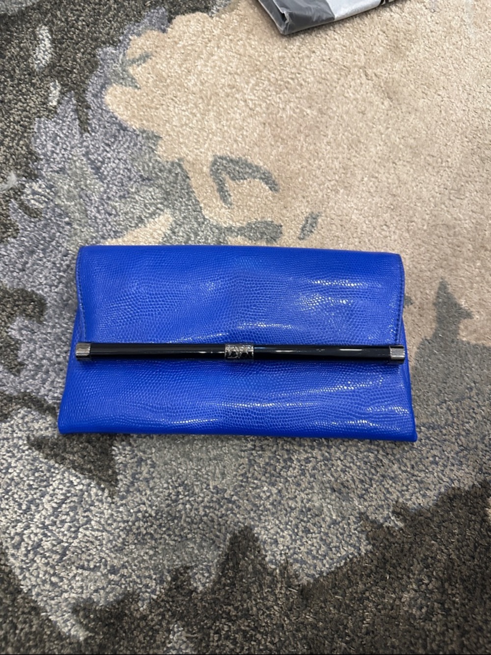 Diane Von Furstenberg Royal Blue Clutch with Black Accent Bar